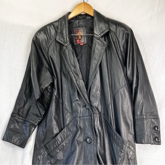 ジャケット・アウター 80s 90s Euro vintage black cashgora coat Vintage 80s Women Medium Black Leather Trench Coat Global